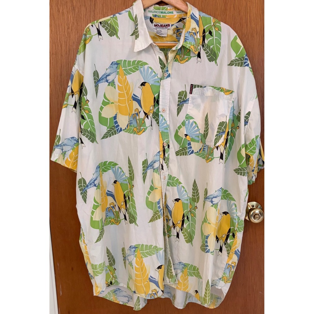 Vintage Mojeans Maurice Malone Mens 5XL Tropical Bird Floral Button Down Shirt
